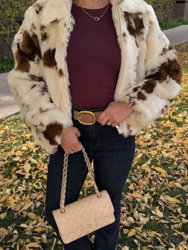 فو الفراء التلبيب التباين المرأة معطف كم كامل سستة سترة حريمي 2024 الخريف الشتاء أنيقة فضفاضة رشاقته الإناث أبلى