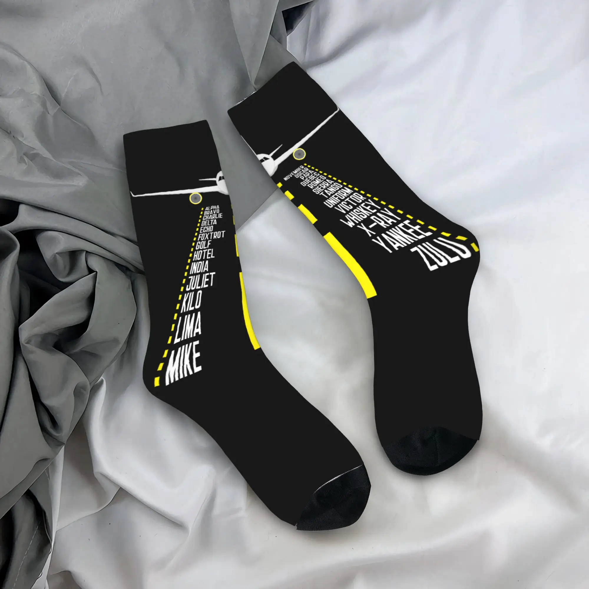 

Custom Pilot Alphabet Aviation Aircraft Gift Men's Crew Socks Unisex Airplane Aviator Spring Summer Autumn Winter Dress Socks