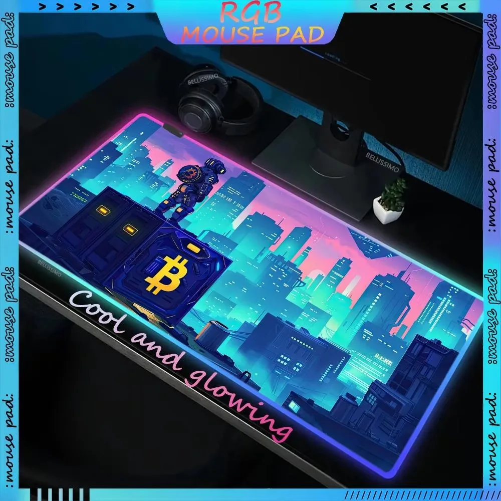 

RGB Bitcoin MousePad Gaming Laptop Anime Carpet Mausi Backlit Desk Mat LED Gamer Accessories Computer Cabinet Pad PC Mouse Pad