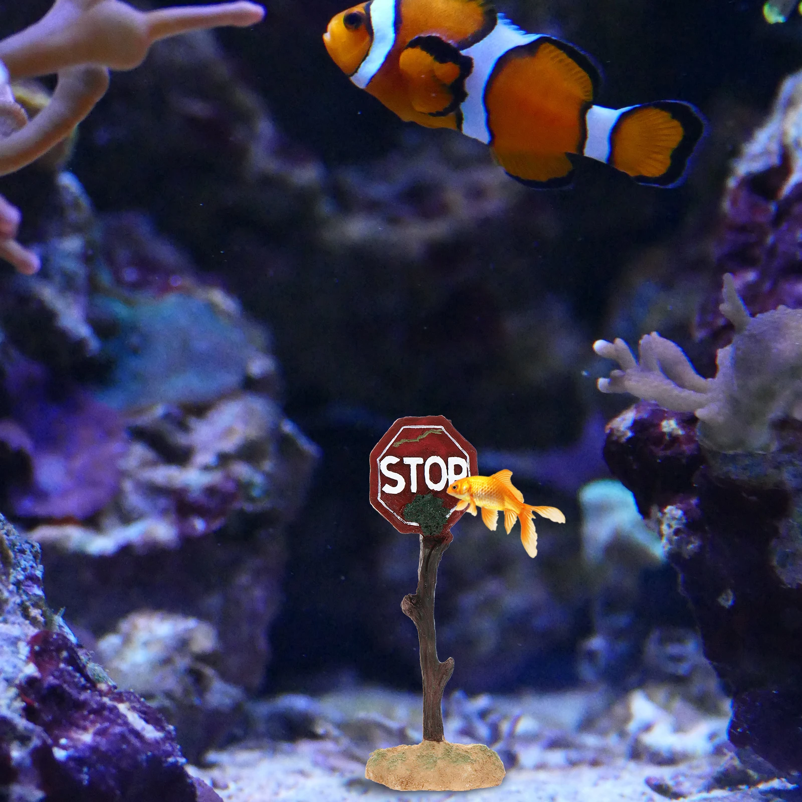 

Red Stop Board for Fish Tank Aquarium Decoration Decoration Durable Resin Aquarium L scape Craft Sign Bowl Decor