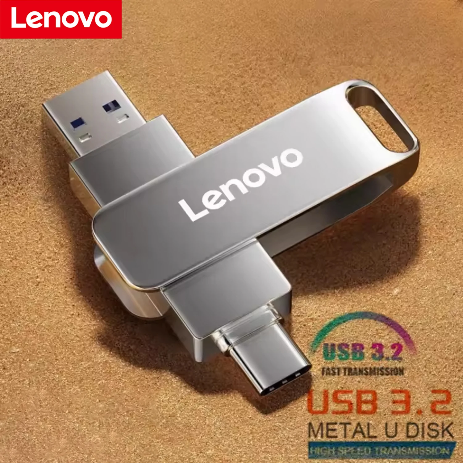 Image of Lenovo OTG Pen Drive 256GB Hochgeschwindigkeits-USB 3.2 Flash-Laufwerke Metall Typ-C Pendrive 512GB Wasserdichter Stick für Telefon und Computer