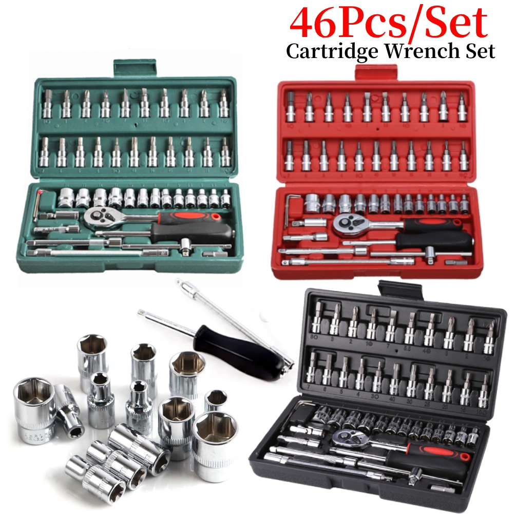 

46pcs Car Repair Tool Kit 1/4-Inch Socket Set Car Repair Tool Ratchet Torque Wrench Combo Auto Repairing Set Mechanic Tool