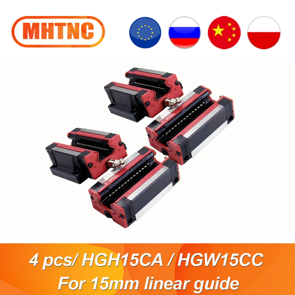 EU/RU warehouse 4 PCS/lot HGH15CA / HGW15CC with Nozzle for linear guides HGR15 slides for CNC router Size same as HIWIN