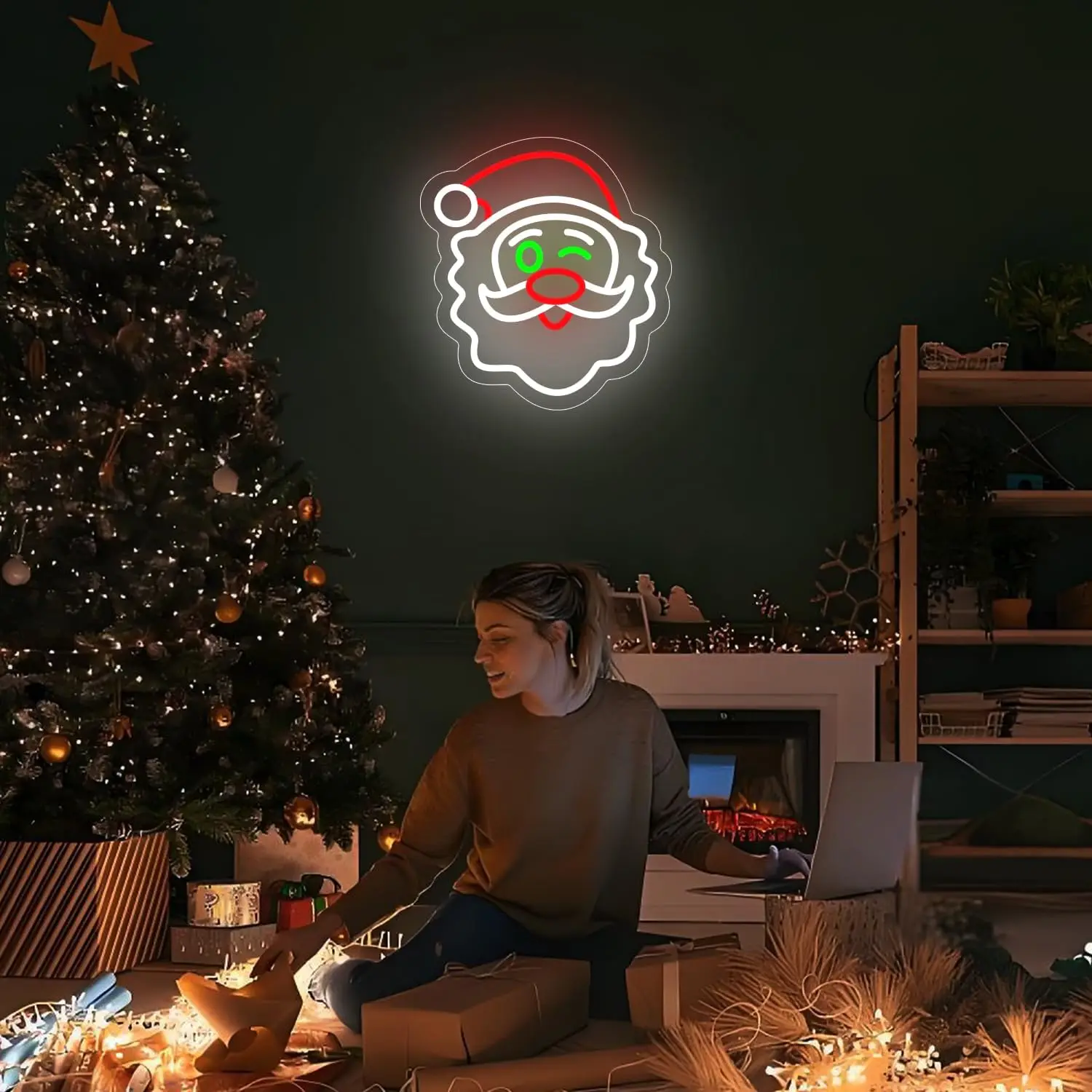 Santa Claus Neon Sign For Wall Decor Led Light Up Sign Room Decoration For Christmas Party Bar Club Store Dimmable Lamp USB 5v