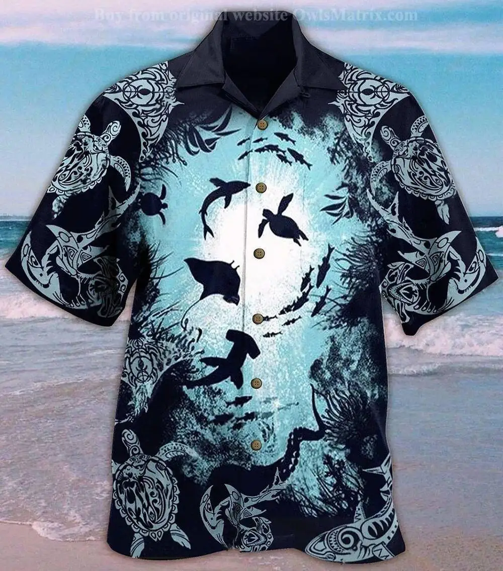 Gran oferta, camisa cubana para hombre, estampado 3D de tiburón, Hawaii Beach, verano, vida marina, camisetas de manga corta, camisa de gran tamaño para hombre