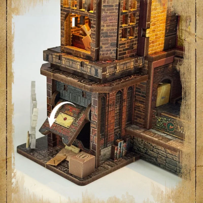 OUZEY Owl Post Office Rompecabezas de madera 3D, kit de modelo de casa en miniatura caprichoso, regalo mágico de bricolaje para adultos y adolescentes