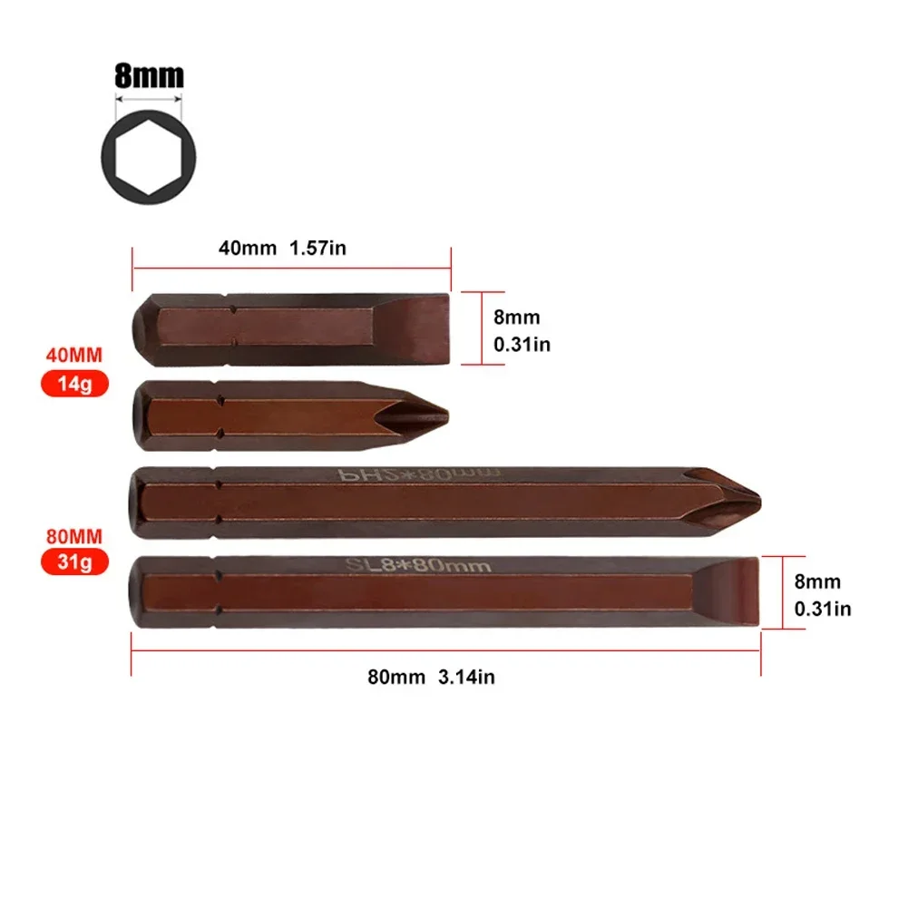 1Pcs Impact Screwdriver Bit 8mm Hex Shank SL/PH Slotted Cross 40/80mm Magnetic Head For Electric Screwdriver Power Drill Tools