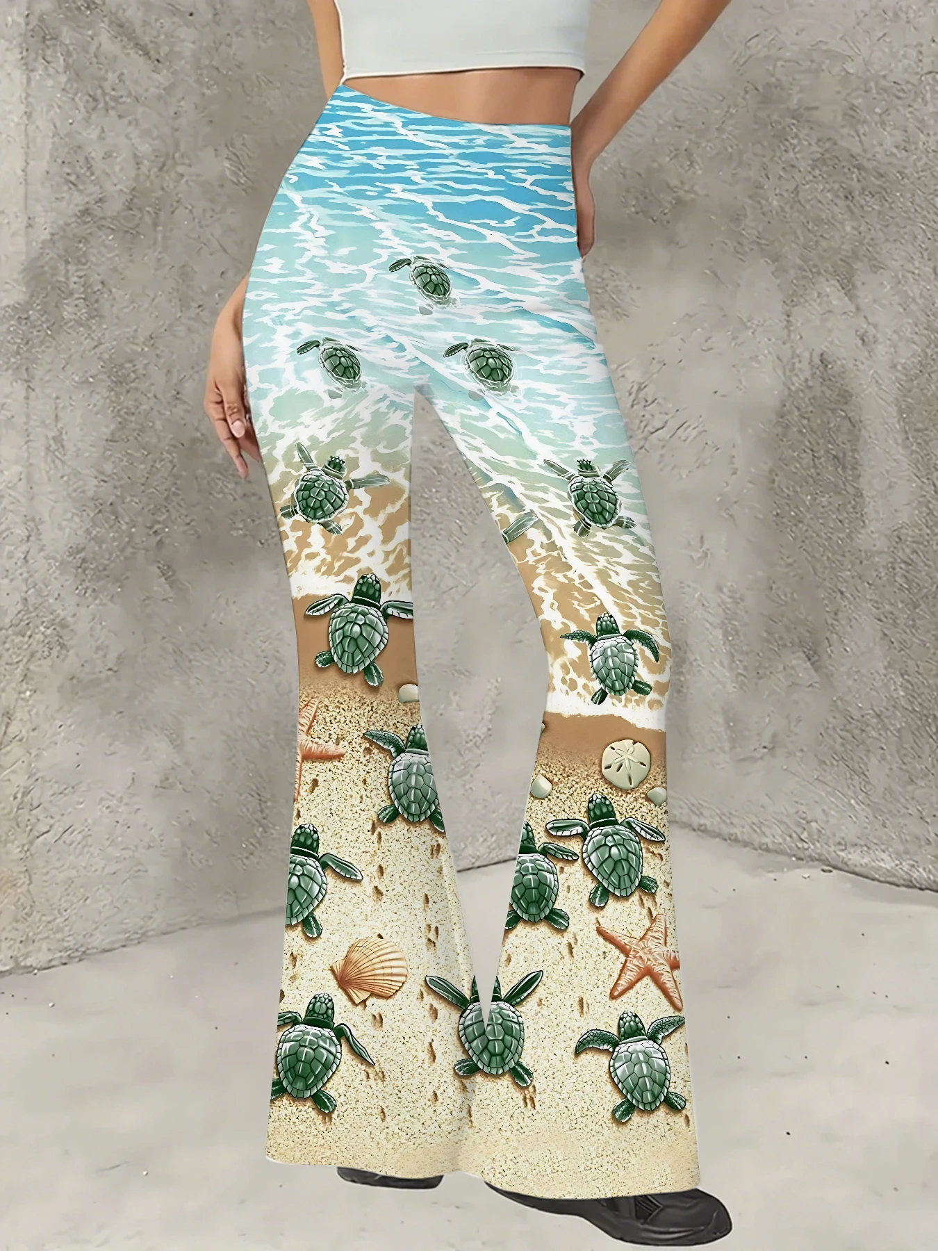 

Women's All-Over Print Flared Leggings Stretchy High Waist Bell Bottom Pants