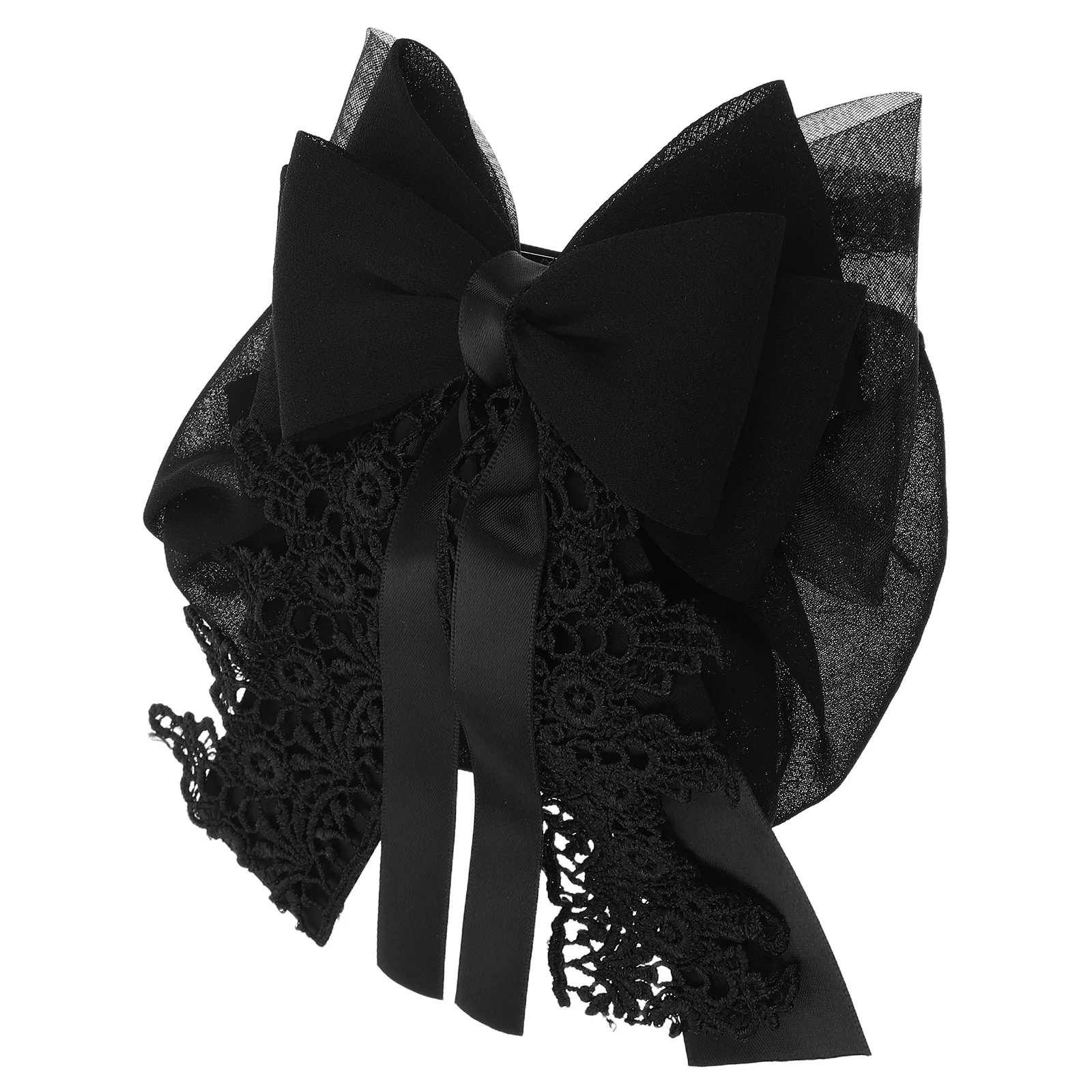 

Black Bowknot Hair Snood Net Barrette Spring Clip Bun Cover Professional Styling Accessory For Office Bank Hotel Staff