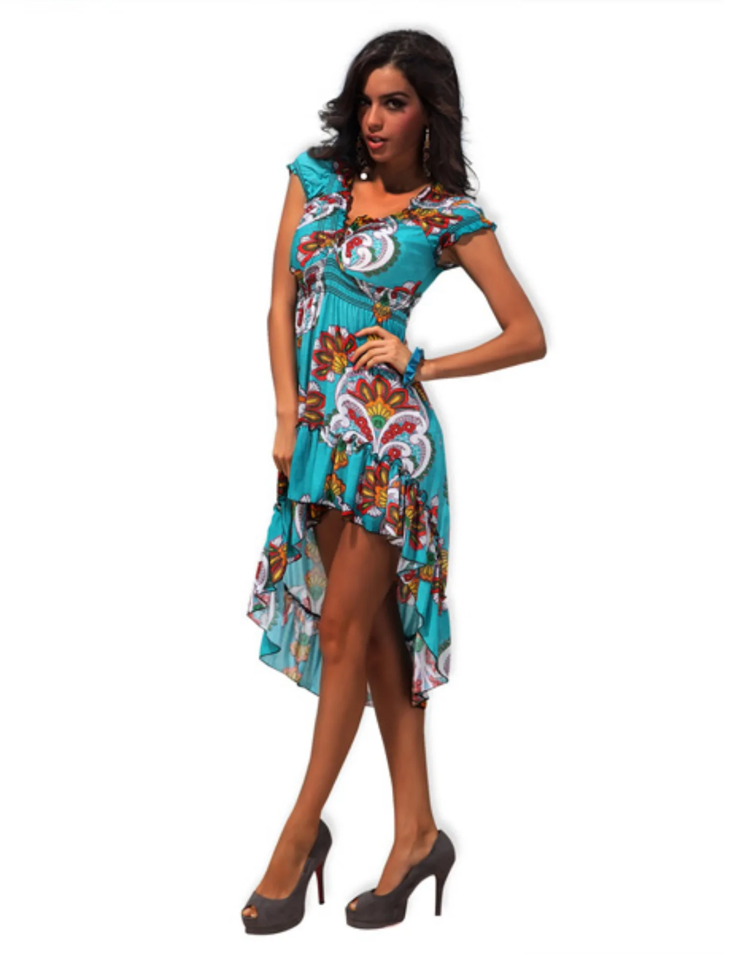 Robe longue d'été smockée à fleurs pour femmes, sans manches, à volants, bretelles Spaghetti, longue robe formelle de plage