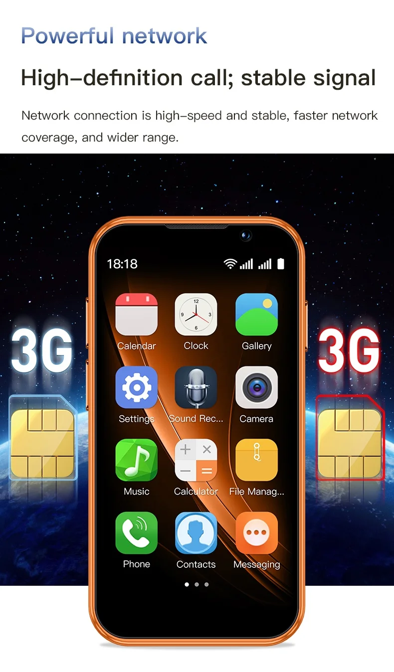 SOYES I17 Mini 3G Smartphone 3.0" HD Display 2GB RAM 16GB ROM Dual SIM 5MP Camera Type-C Small Android Mobile Phone Face Unlock