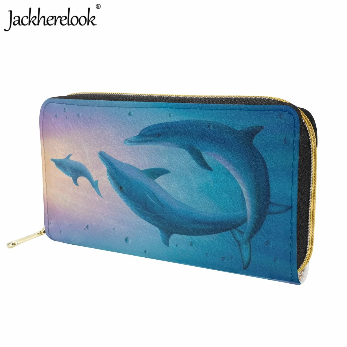 Jackherelook Women Long Wallet Fashion New Dolphin Print Money Bag Exquisite Custom Gift Ladies Leather Credit Card Holder Purse