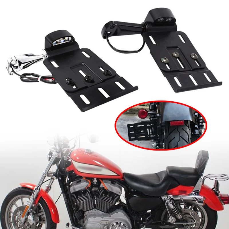 

Fit For Sportster XL 1200 883 2004-2016 Accessories Motorcycle Foldable Side-Mount License Plate Frame Fender with LED Light