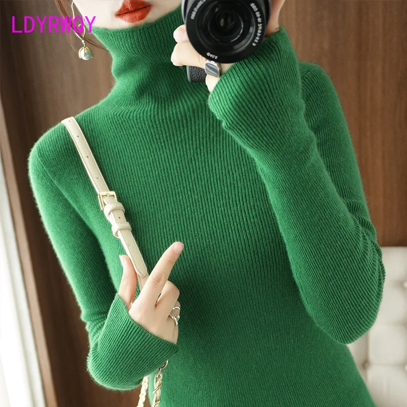 Stacked Collar Knitted Shirt Slim Fit High Neck Sweater Female Tight Bottom Sweater Candy Color Inner Layup Sweater Female