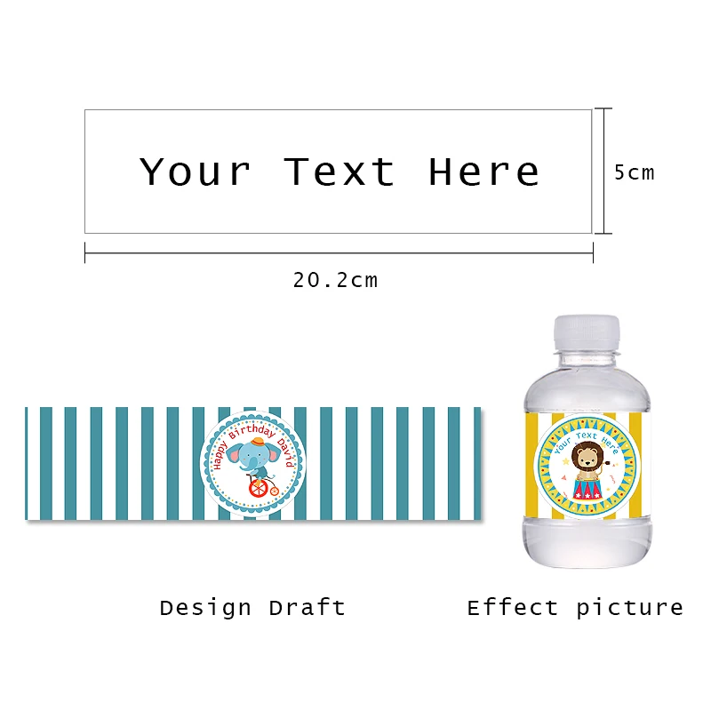 Custom Circus Animal Theme Water Bottle Sticker Labels Baptism Baby Shower Birthday Decor Supplies Circus Party Bottle Wrapper