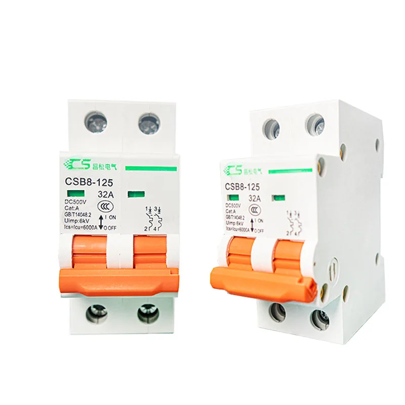 2P 500v  Solar DC Circuit Breaker 6A 10A 16A 20A 25A 32A 40A 50A 63A 80A 100A 125A PV System Overcurrent Protector Mini MCB