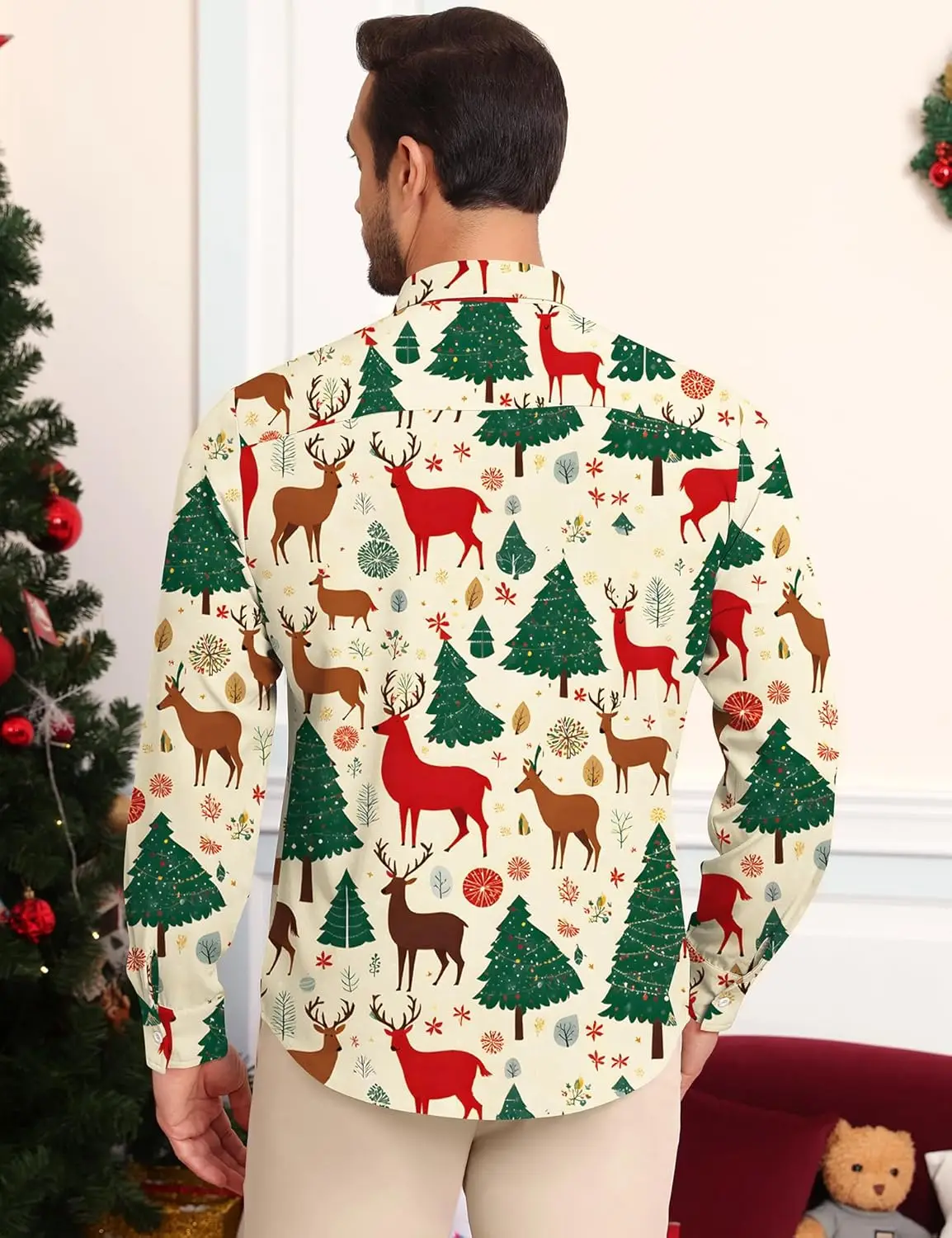 قميص رجالي بأزرار لأعلى لعيد الميلاد بأكمام طويلة فستان مطبوع عليه عيد الميلاد القبيح قميص سانتا المضحك لحفلات رأس السنة الجديدة قطع علوية ناعمة ورقيقة #2