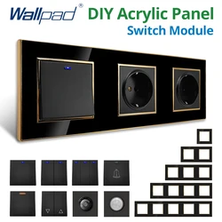 Wallpad Black Acrylic Panel With Gold Border Wall Light Switch Function Key Only DIY Free Combination 52*52mm 110 220V