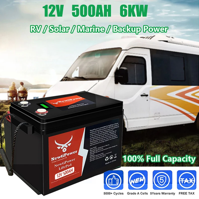 LiFePO4 12V 500AH Battery 14.6V 6KW Lithium Batteries 4000+ Cycles RS485 CAN 16S 500A BMS Max 32 Parallel For Solar Inverter