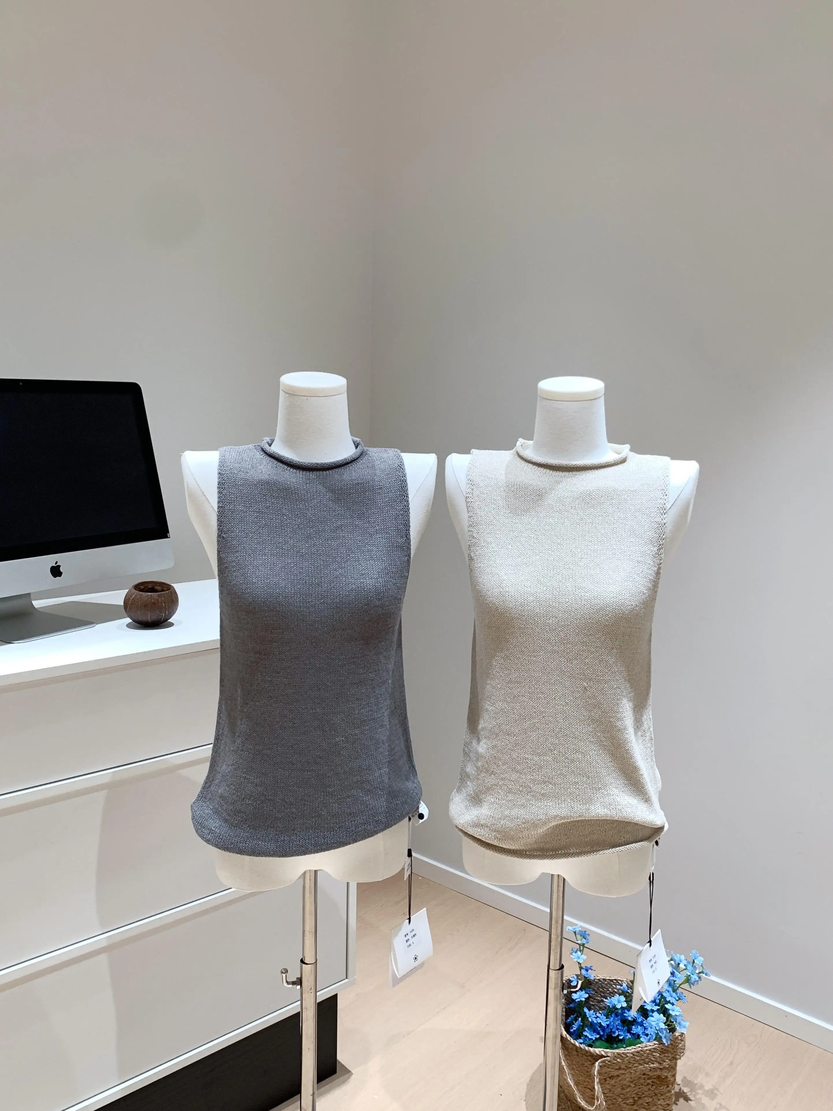 

Women's Chic Linen Knitted Curling O Neck Sleeveless Slim Tank Top Lady Summer Streetwear Solid Color Comfortable Tank Top