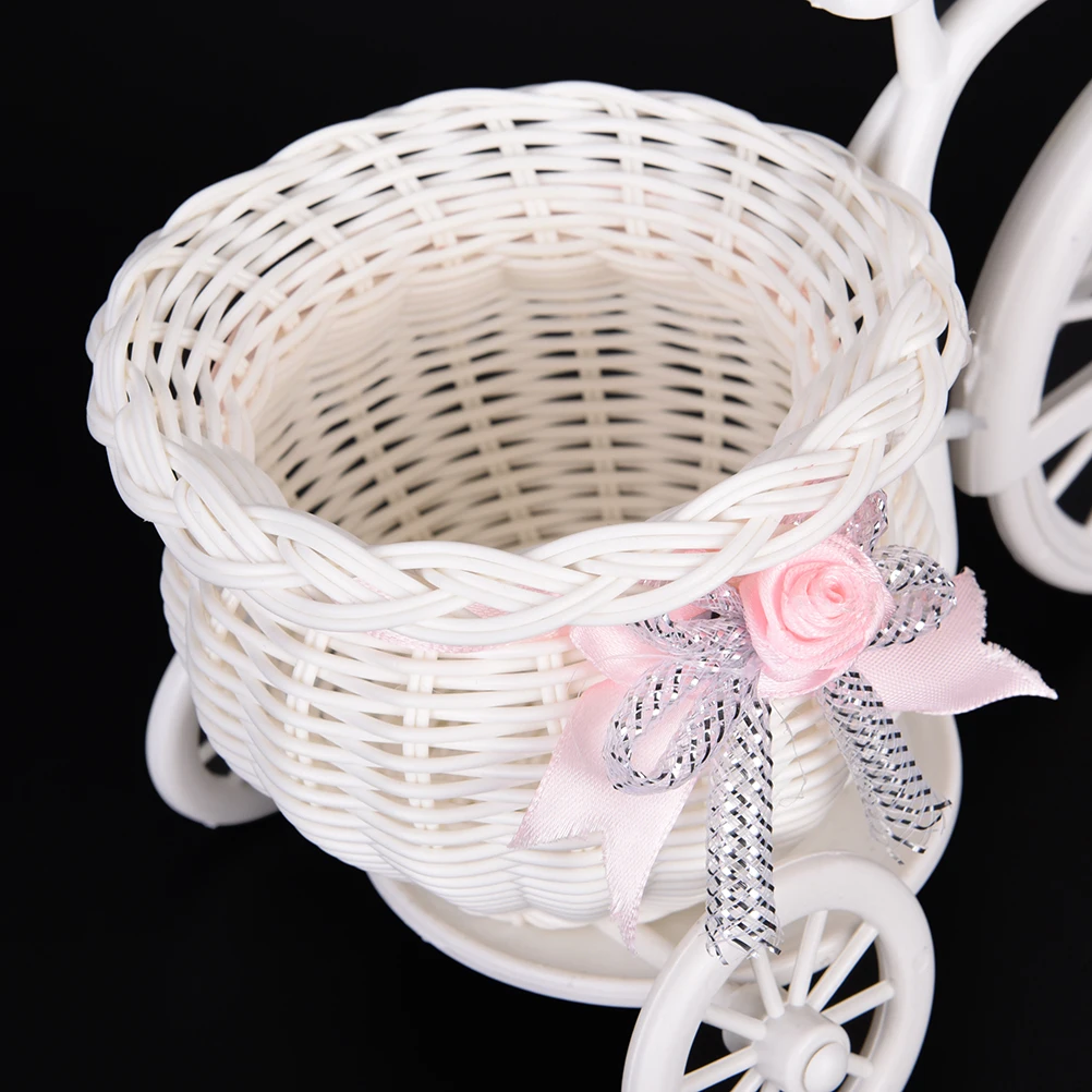 Cesta de plástico de gran tamaño para triciclo, contenedor de 26x16x12cm, diseño de bicicleta, flores, plantas, decoración de bodas para el hogar