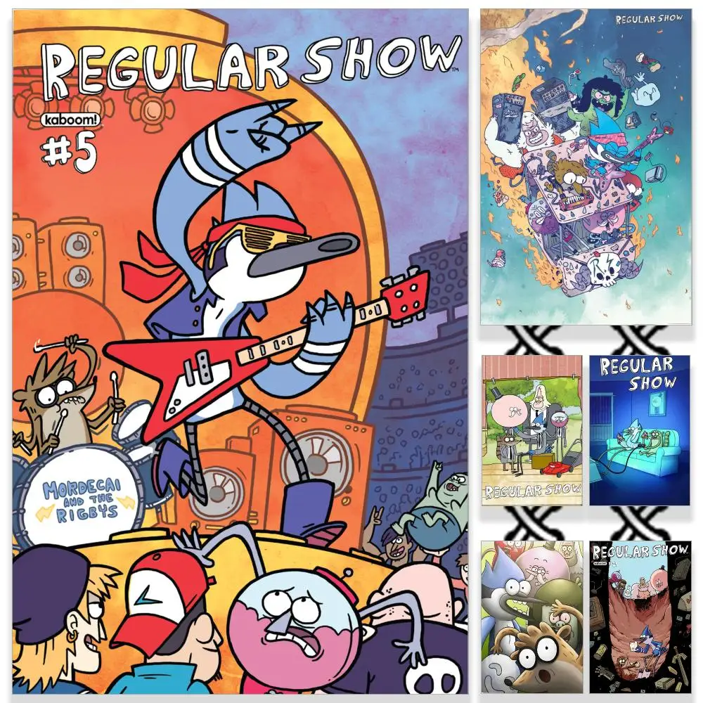 Funny Cartoon Regular Show Poster HD Waterproof PP Self-Adhesive Removable Wall Art Poster for Bedroom Cafe Gym Home Decor Gift