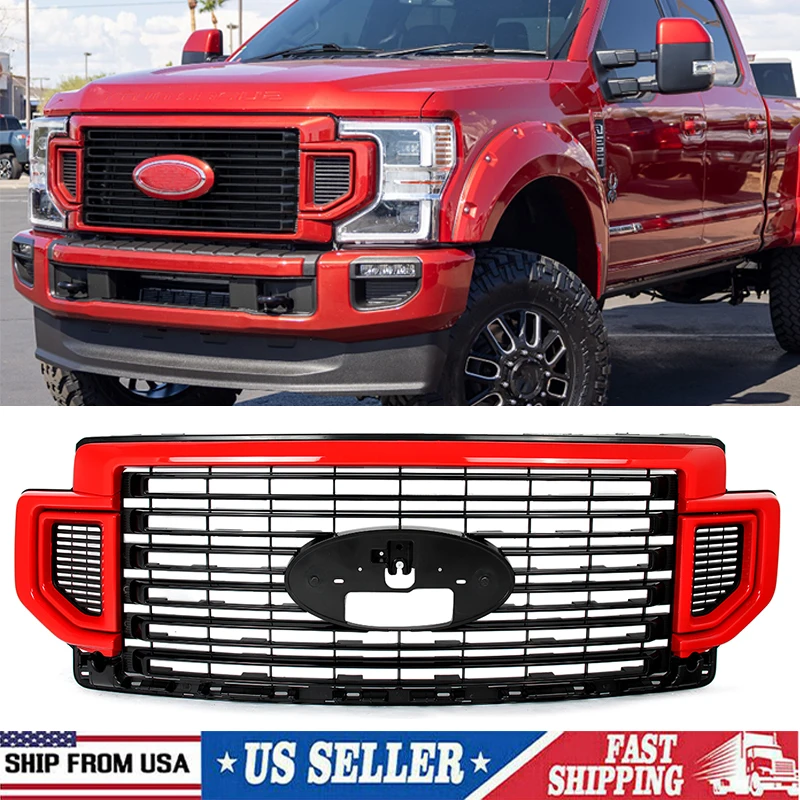 

Magickit Front Grille Assembly Replace For Ford F250 F350 F-450 Super Duty 2020 2021 2022 Race Red PQ/M7236 Front Bumper Grille