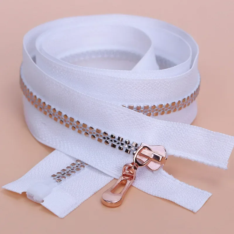 5 Pcs 5# Rose Gold Pretty Zippers 40/60/80cm Open-end Auto Lock Zippers Special Teeth Resin Zippers Coat Jacket Accessories