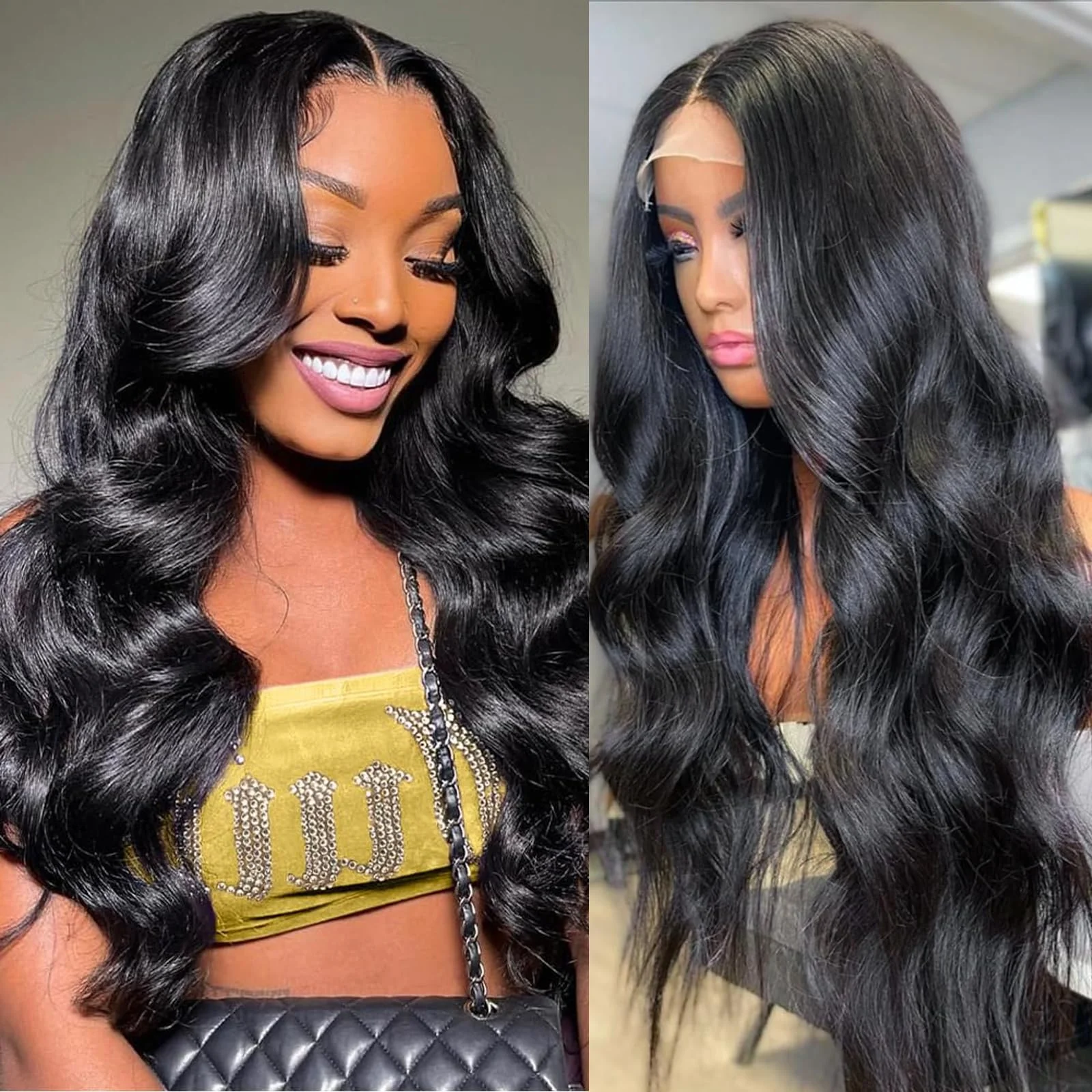 Body Wave Lace Front Wigs Human Hair 13x6 HD Body Wave Human Hair Wig Natural Black Glueless Lace Frontal Wigs 220% Density Pre Plucked with Baby Hair