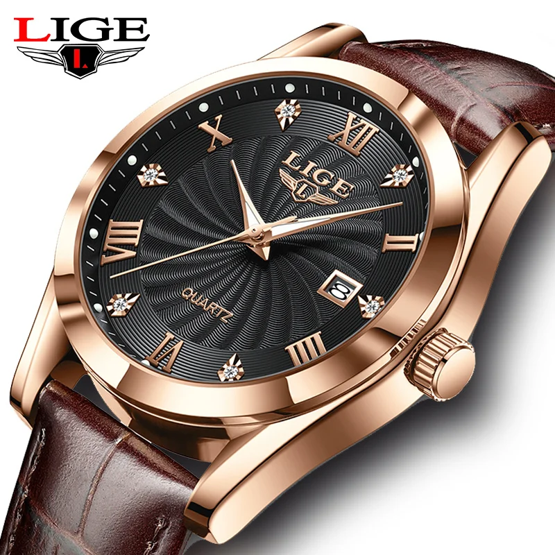 LIGE Echtes Lederband Herrenuhr Mode Outdoor Sport Datum Herrenuhr Wasserdicht Leuchtende Business