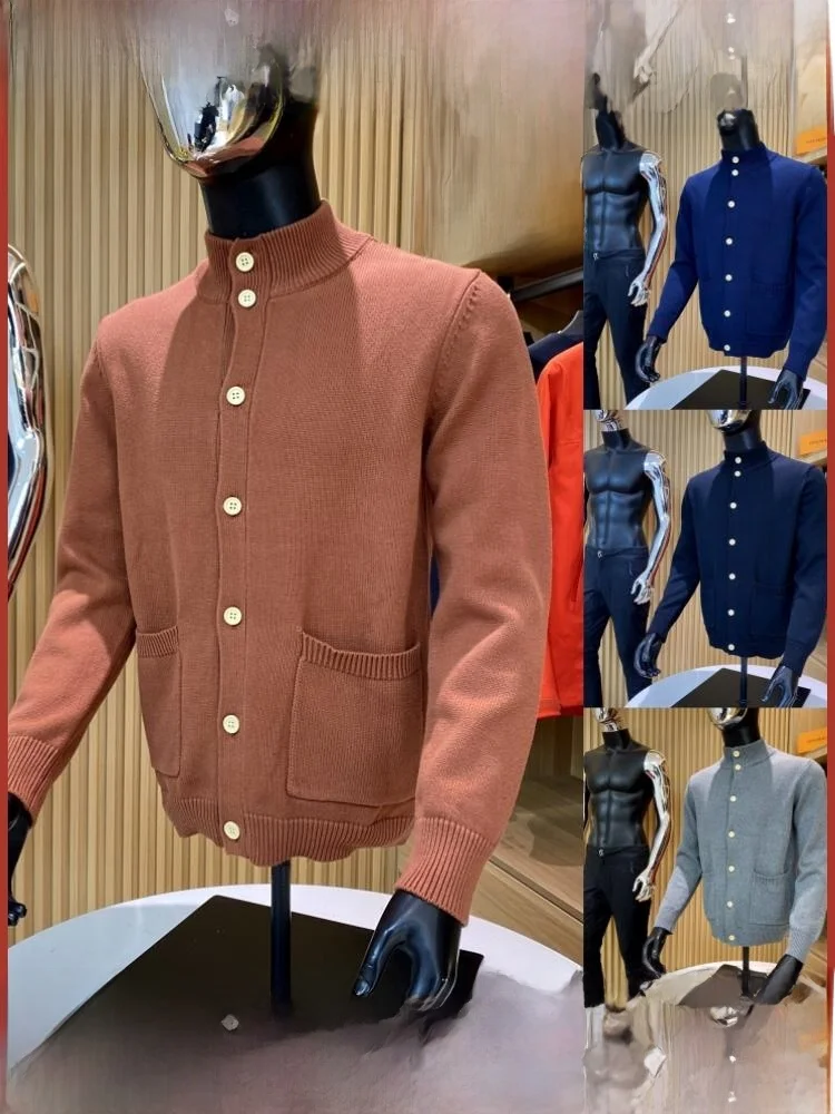 

Waed Pure Cotton Knitted Casual Loose Cardigan Sweater for Men Trendy Autumn Winter Stand Collar Open Front Coat