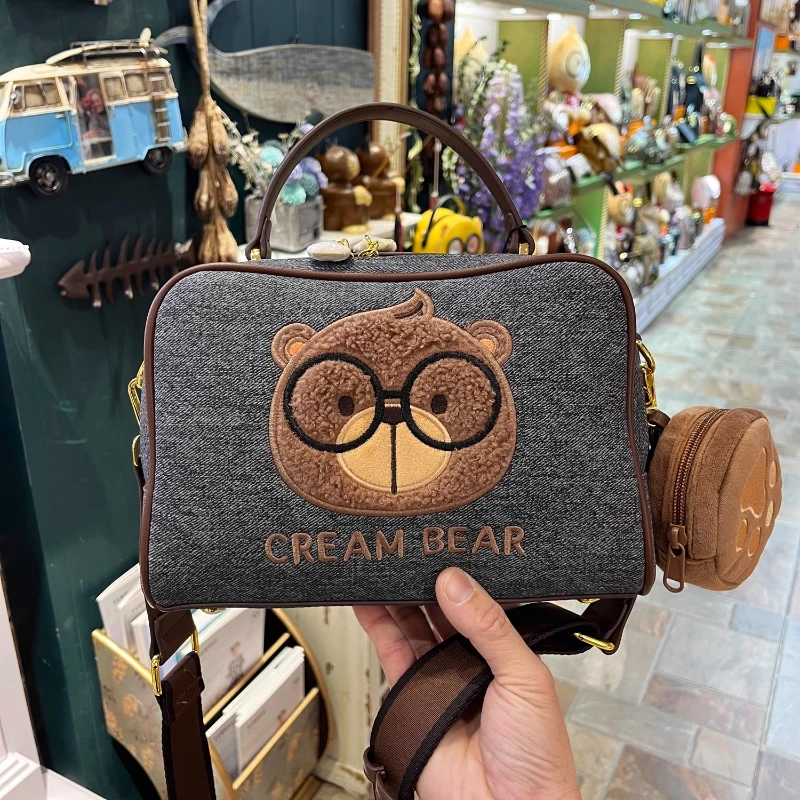 

CREAM BEAR Diagonal Straddle Bag Crossbody Bags Cartoon Cute Doll Fashion Casual Shoulder Messenger Bag Women's Handbag