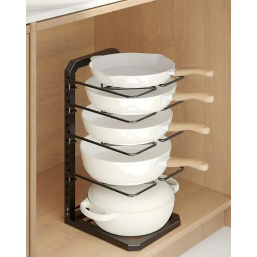 

Pots and Pans Organizer under Cabinet, 5 Adjustable Tiers Heavy-Duty Pan Pot Organizer with 16.5" Height, Holds 55 LB - Cast Ir