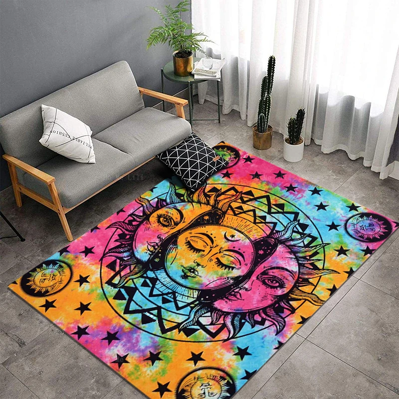 Psychedelic Sun Moon Celestial Energy Mystic Art Hamsa Hand Abstract Evil Eye Flannel Carpet By Ho Me Lili For Floor Decor