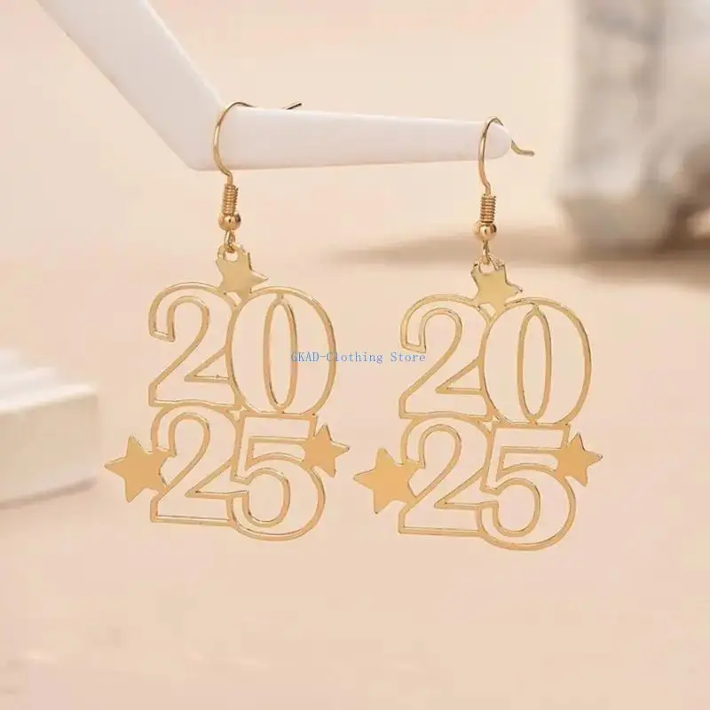 N0PE 3 أزواج أقراط سبيكة أنيقة تم تعيينها للنساء Gloden رقم 2025 أقراط DANGLE #5