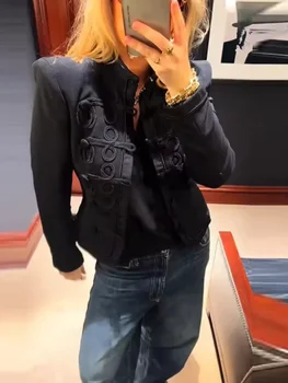 Chic Denim Military Jacket Women Casual Solid Stand Collar Single Breasted Slim Short Jackets 2026 Lady Daily Street Outerwear