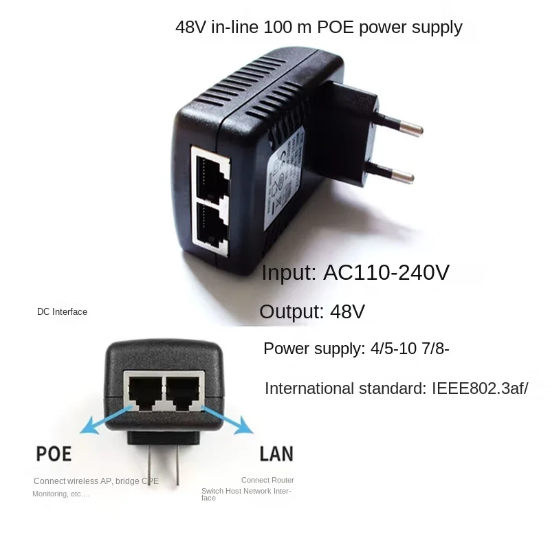 

Инжектор POE 48 В/12 Вт IEEE 802.3af с защитой от перенапряжения для камеры видеонаблюдения VoIP-система CE FCC RoHS Вилка европейского/американского стандарта