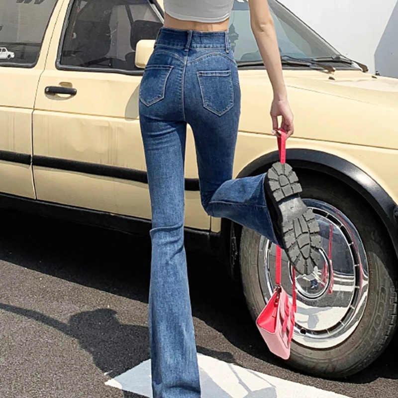 Jeans denim svasati per donna Nuovi pantaloni lunghi di alta qualità retrò micro a vita alta slim classici nuovi arrivi di marca