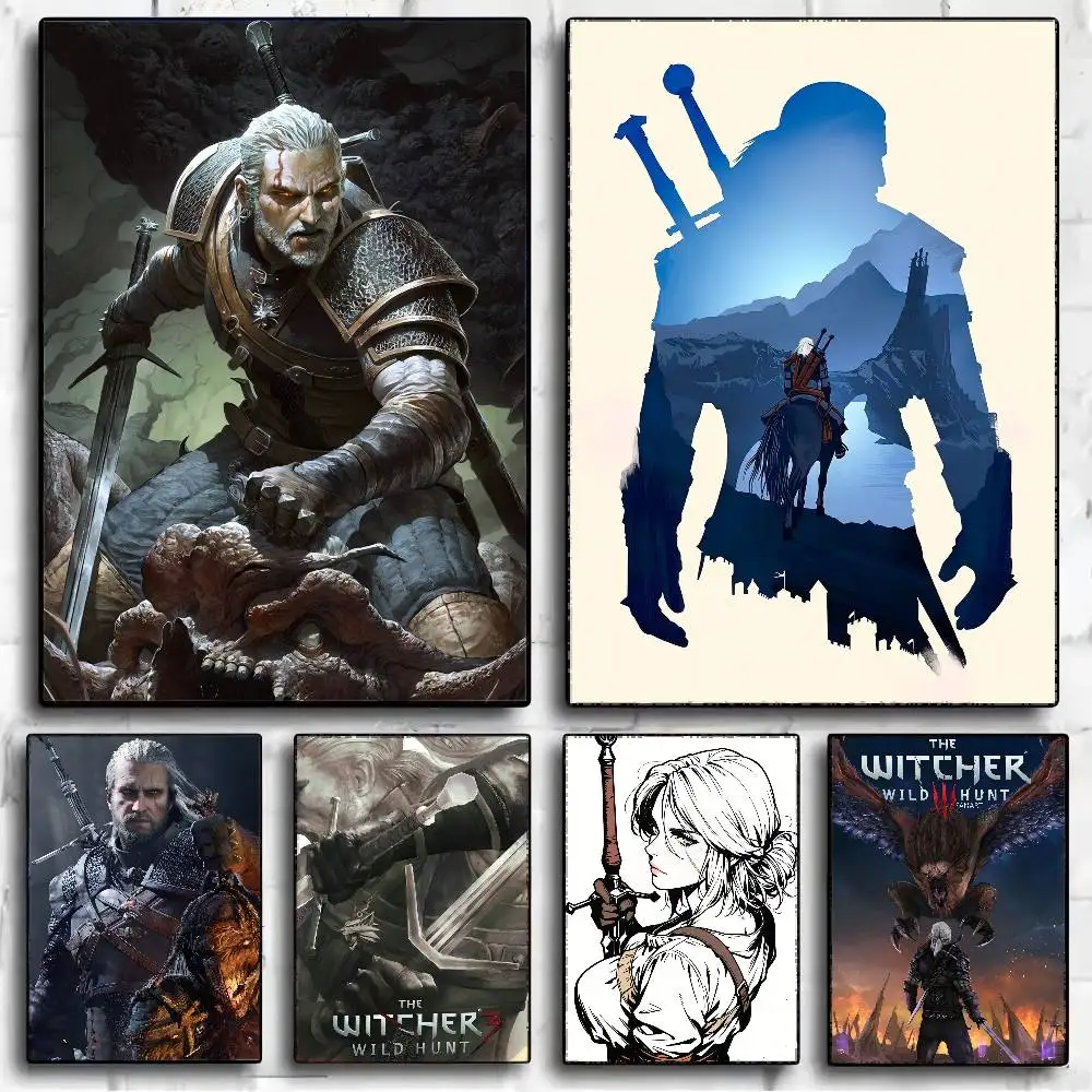 Pôsteres de anime do jogo The Witcher 3 Wild Hunt, pôsteres retrô adesivos de qualidade HD para decoração de casa e quarto kawaii
