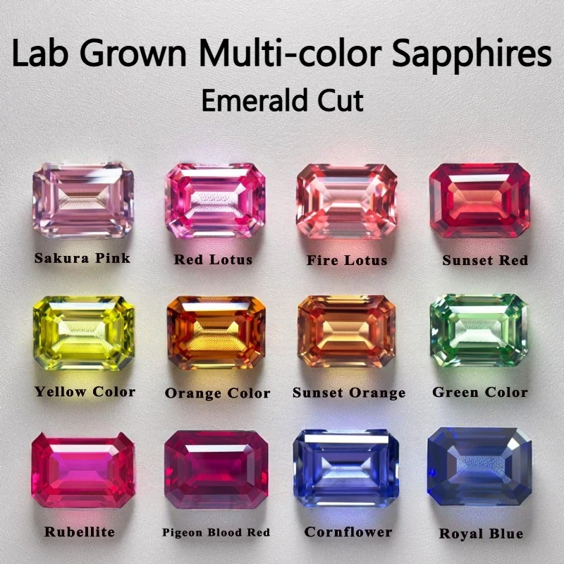 

Lab Grown Sapphire Emerald Cut High-quality DIY Charms Jewelry Rings Earring Making Main Materials Selectable AGL Certificate