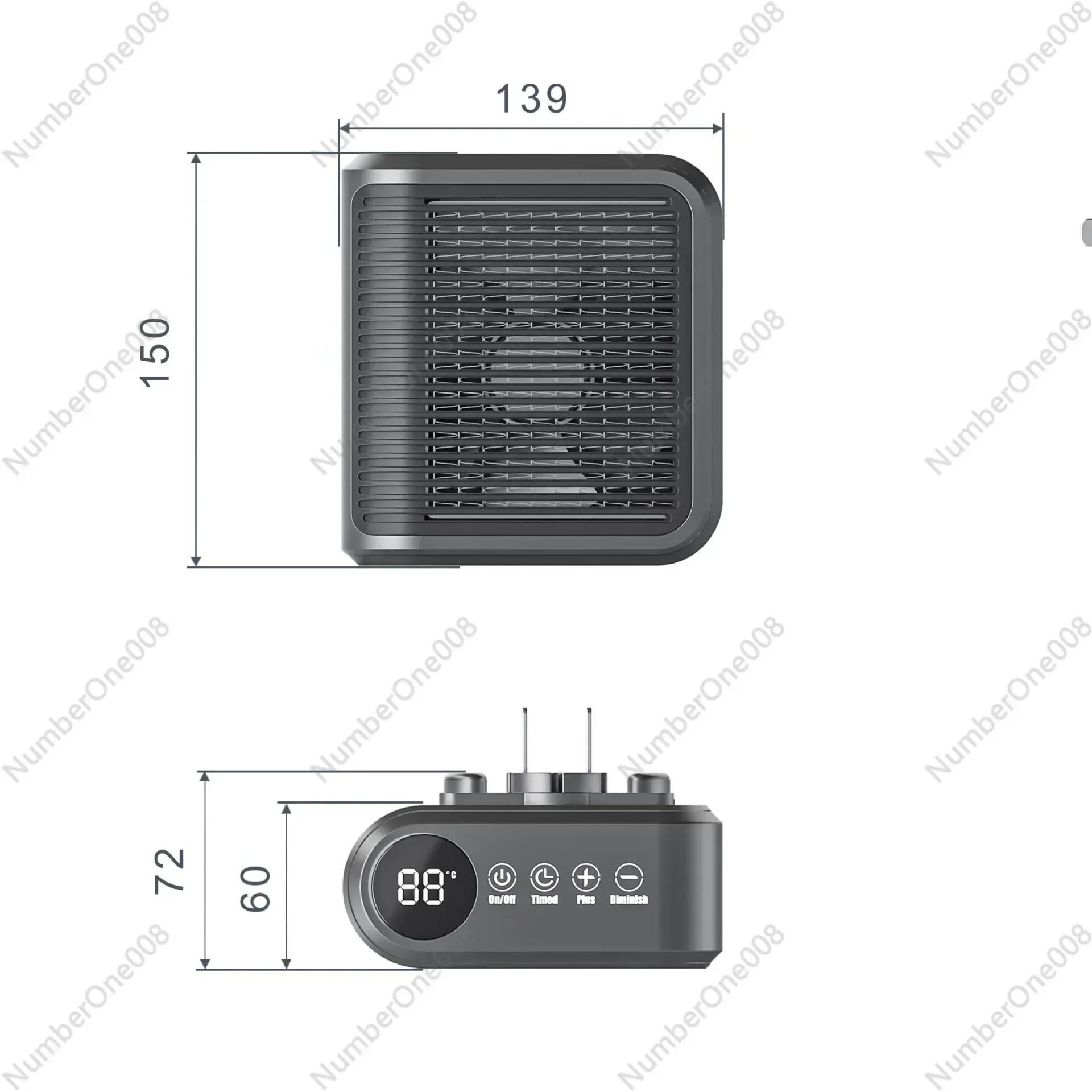 

Mini heater plugged into wall-mounted heater multi-function touch timing