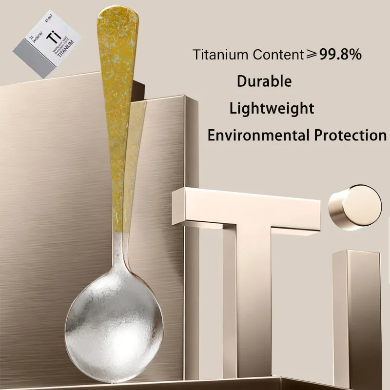 

5 PCS Pure Titanium Soup Spoon Set Portable Titanium Cutlery Set Dishwasher-safe, lightweight Coffee Spoons for Camping,Picnic
