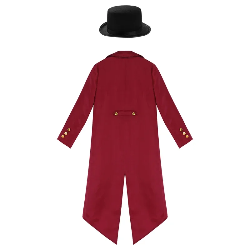 Kids Renaissance Victorian Costume Girls Boys Magician Ringmaster Circus Jacket Halloween Party Cosplay Tailcoat with Felt Hat