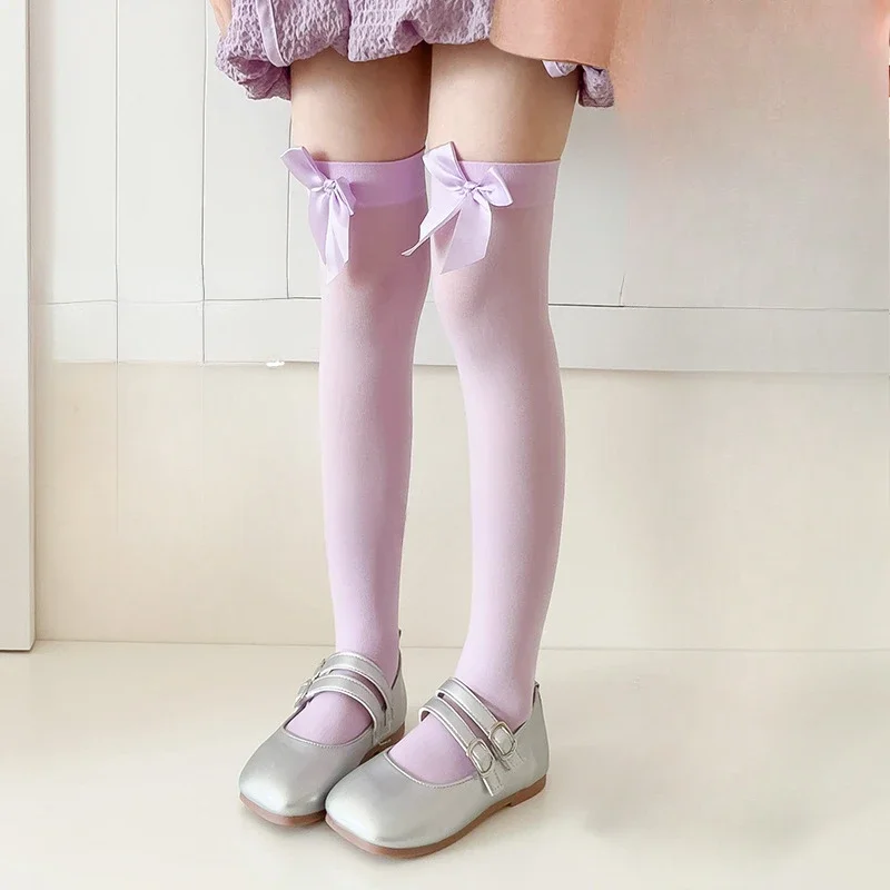 Mädchen-Strumpfhosen mit Schleife, Seidenstrümpfe, dünne Kniestrümpfe für Damen, modische knielange Socken für Damen, Weihnachtsgeschenk