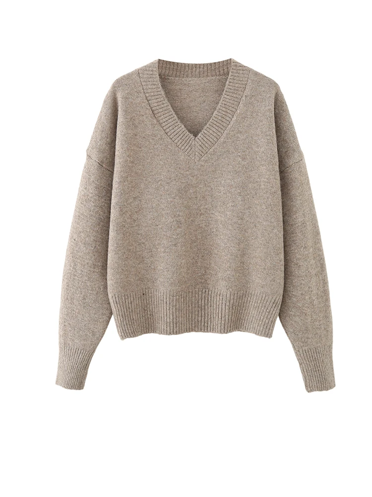 

Женские мягкие свитера с v-образным вырезом и длинными рукавами, повседневные осенне-зимние пуловеры цвета хаки, темно-синие