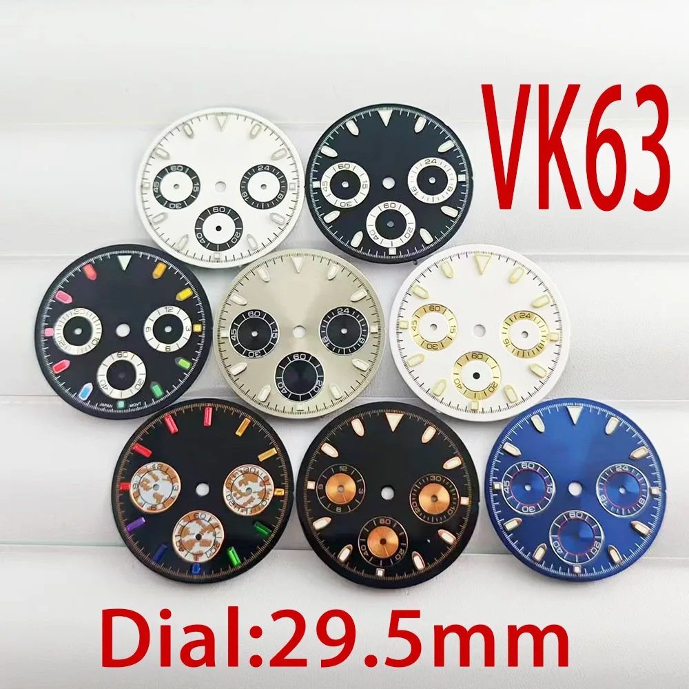 VK63 Dial 29.5 The green luminous dial is a men's watch accessory for the VK63 automatic movement case with strap hands