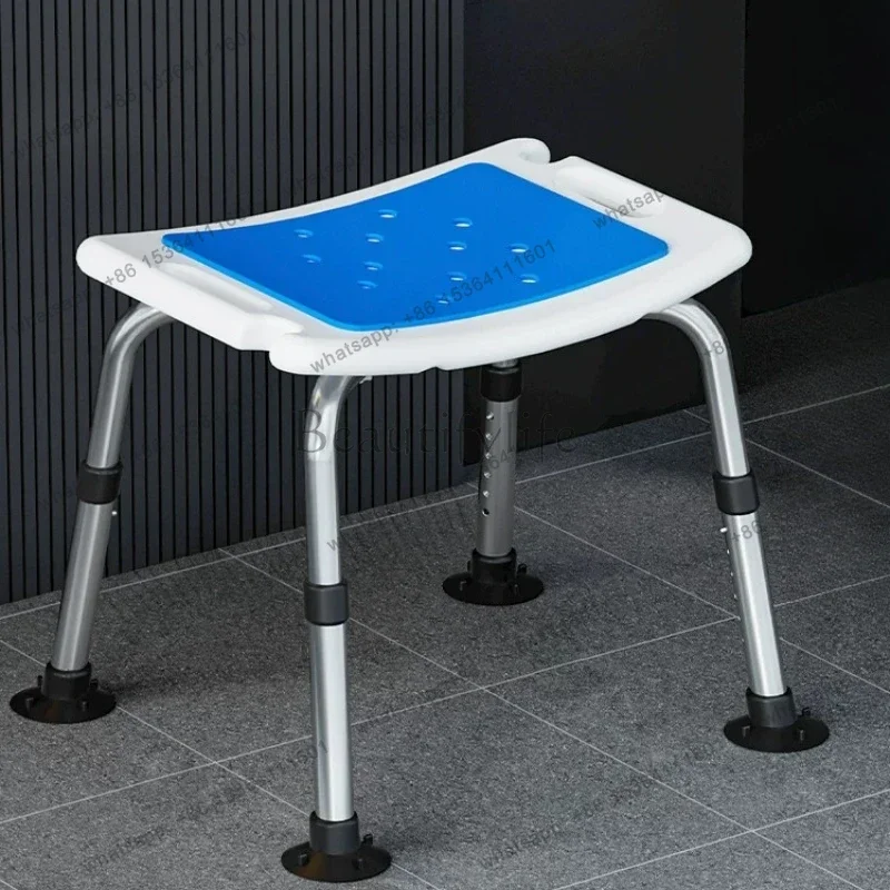 PG Adjustable Height Shower Stool Aluminum Bathroom Footrest Blue Shower Chair Elderly Pregnant Women Bathing Safety Bench Seat