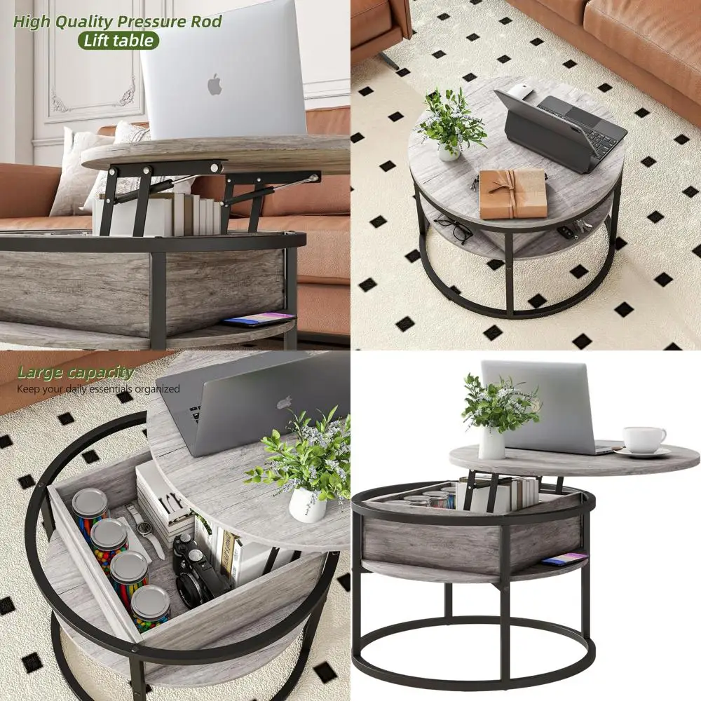 

Серый журнальный столик для хранения вещей с подъемной столешницей для гостиных и столовых