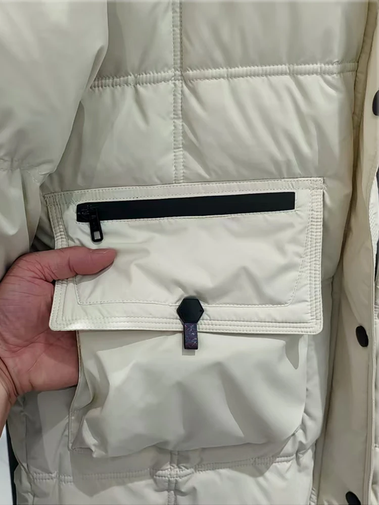 2022 Winter Neue Daunenjacke Mitte bis Lange Über Knie Verdickte Kapuze Mode Arbeitskleidung Parker Paar Weiße Ente Daunenjacke