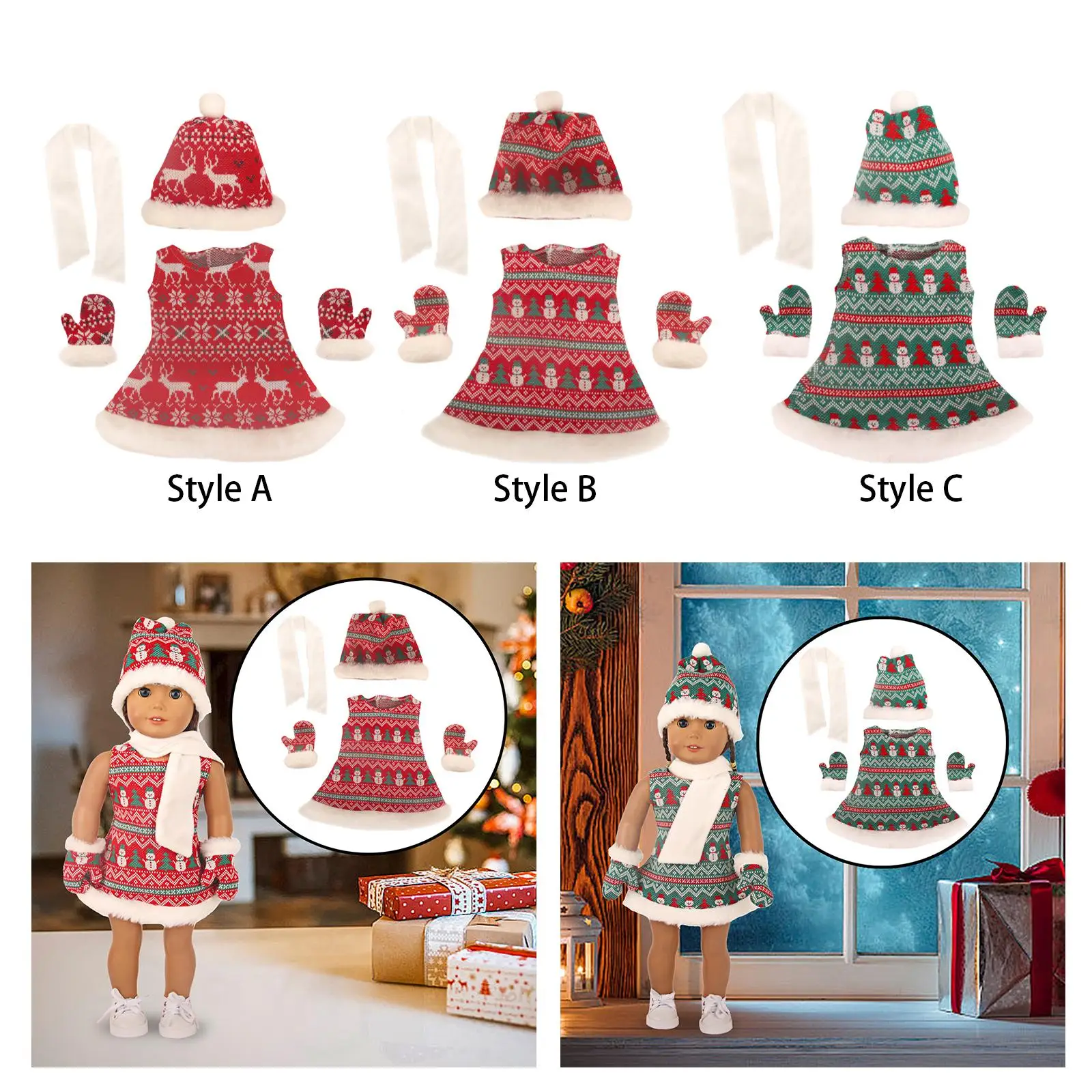 Christmas Clothing Set Mini Dress for Girl Doll Playset Doll Outfits Costumes